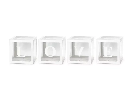 Balloon boxes - LOVE - 30 x 30 cm - white - 4 pcs