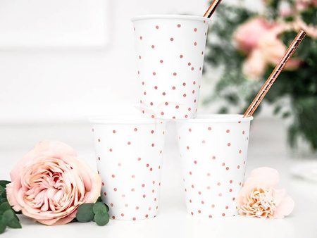 Paper cups - White - Dots pink gold - 260ml - 6 pieces