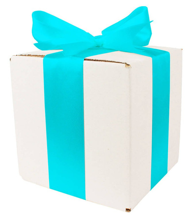 WHITE CARDBOARD BOX - with blue ribbon - 15x15x15cm