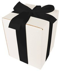 WHITE CARDBOARD BOX - with black ribbon - 20x20x25cm