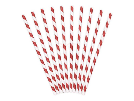 Paper Straws - White and Red - Slanted Stripes - 19.5 cm - 10 pieces