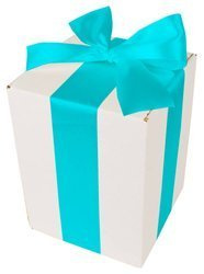 WHITE CARDBOARD BOX - with blue ribbon - 15x15x20cm