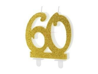 Birthday candle - Number 60 - Glitter - Gold - 7.5 cm