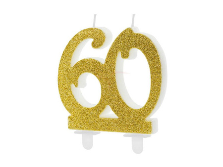 Birthday candle - Number 60 - Glitter - Gold - 7.5 cm