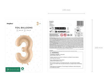 Foil balloon - Number 3 - beige - 72 cm