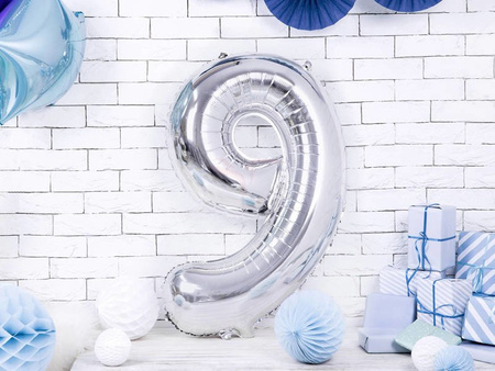 Foil balloon - Number "9" - Silver - 86 cm