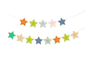 Paper banner - Happy Birthday - Stars - 260 x 16,5 cm - 1 pcs.