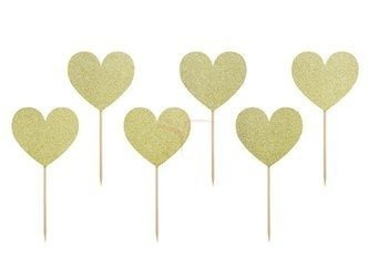 Muffin Toppers - Hearts - Gold - Glitter - 11cm - 6 pieces