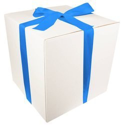 WHITE CARDBOARD BOX - with blue ribbon - 40x40x40cm