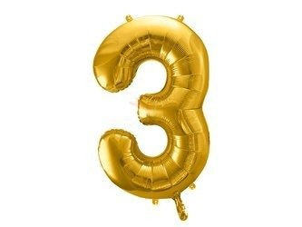 Foil balloon - Number "3" - Gold - 86 cm