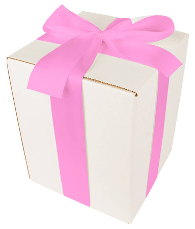 WHITE CARDBOARD BOX - with pink ribbon - 20x20x25cm