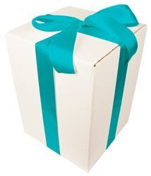 WHITE CARDBOARD BOX - with turquoise ribbon - 35x25x25cm