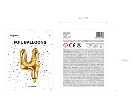 Foil balloon - Number "4" - Gold - 35 cm 