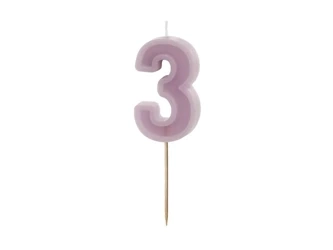 Birthday candle - Number 3 - Purple - 6cm