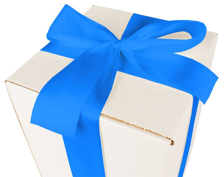 WHITE CARDBOARD BOX - with blue ribbon - 20x20x25cm