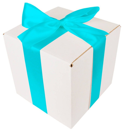 WHITE CARDBOARD BOX - with blue ribbon - 20x20x20cm