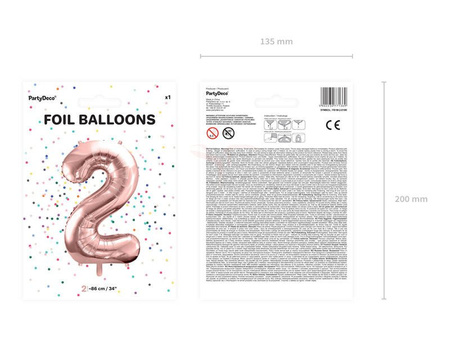 Foil balloon - Number "2" - Pink gold - 86 cm