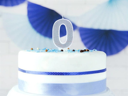 Birthday candle - Number 0 - Silver - 7 cm