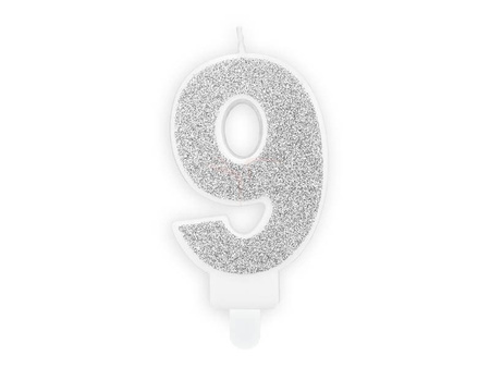 Birthday candle - Number 9 - Silver - 7 cm