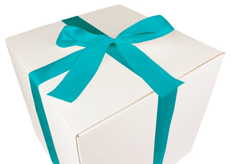 WHITE CARDBOARD BOX - with turquoise ribbon - 40x40x40cm