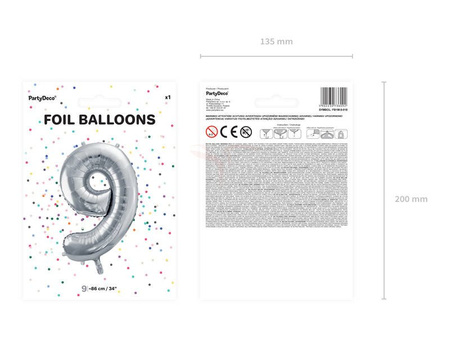 Foil balloon - Number "9" - Silver - 86 cm