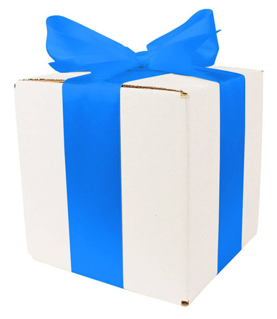 WHITE CARDBOARD BOX - with blue ribbon - 15x15x15cm