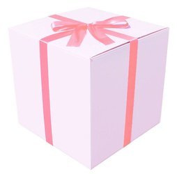 WHITE CARDBOARD BOX - with pink ribbon - 50x50x50cm