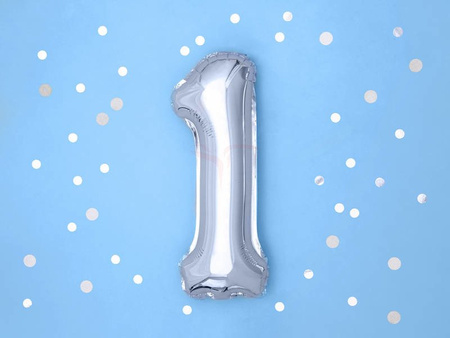 Foil balloon - Number "1" - Silver - 35 cm 