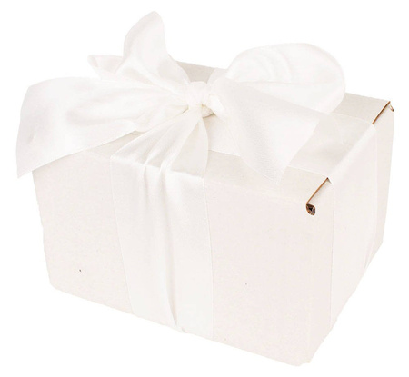 WHITE CARDBOARD BOX - with light cream ribbon - 13x10x8cm