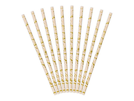 Paper straws powder pink - Gold marble - 19.5 cm