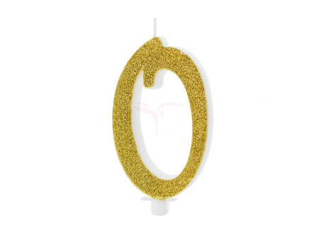 Birthday candle - Number 0 - Glitter - Gold - 10 cm