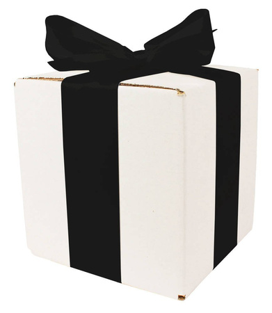 WHITE CARDBOARD BOX - with black ribbon - 15x15x15cm