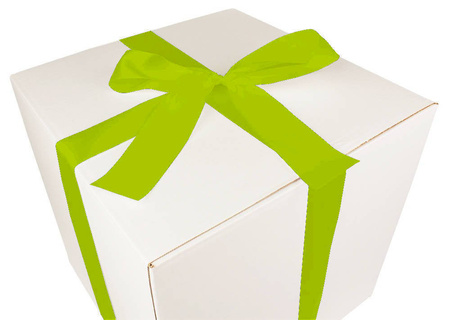 WHITE CARDBOARD BOX - with green ribbon - 40x40x40cm