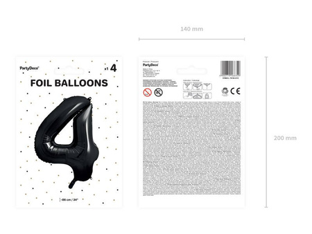 Foil balloon - Number "4" - Black - 86 cm