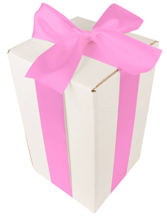 WHITE CARDBOARD BOX - with pink ribbon - 25x15x15cm