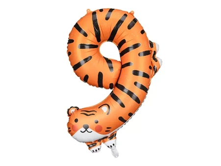 Foil balloon - Number 9 - Tiger - 64 x 87 cm - 1 pc.