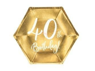 Birthday plates - 40th Birthday! - Gold - 6 pieces