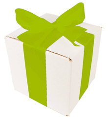 WHITE CARDBOARD BOX - with green ribbon - 15x15x15cm