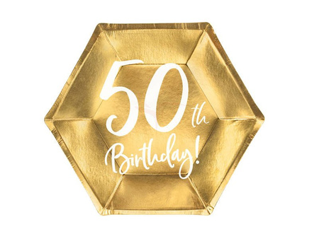 Birthday plates - 50th Birthday! - Gold - 6 pieces 