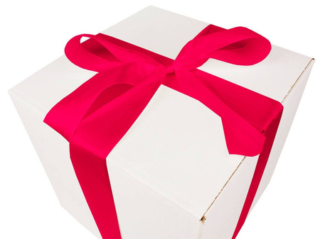 WHITE CARDBOARD BOX - with dark pink ribbon - 30x30x30cm