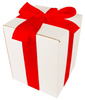 WHITE CARDBOARD BOX - with red ribbon - 20x20x25cm