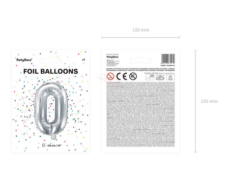 Foil balloon - Number "0" - Silver - 35 cm 