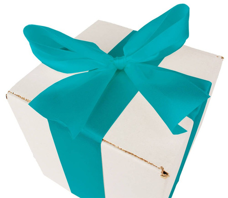 WHITE CARDBOARD BOX - with turquoise ribbon - 15x15x15cm