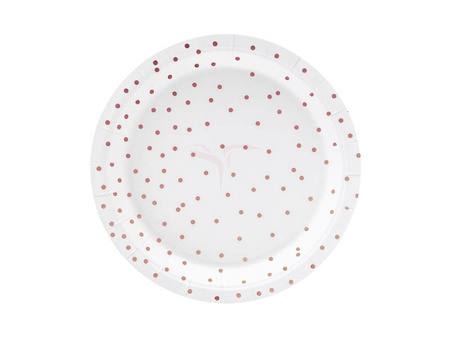 Paper plates - White - Rose gold dots - 18cm - 6 pieces