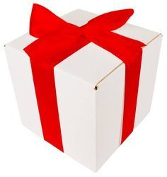 WHITE CARDBOARD BOX - with red ribbon - 20x20x20cm