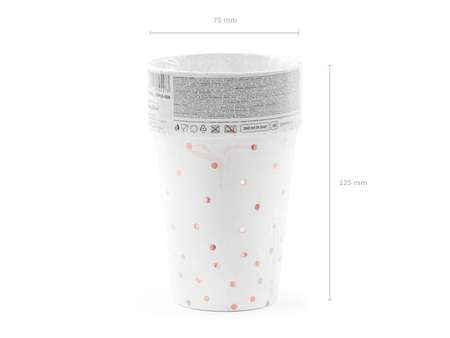 Paper cups - White - Dots pink gold - 260ml - 6 pieces