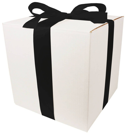 WHITE CARDBOARD BOX - with black ribbon - 30x30x30cm