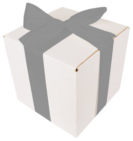 WHITE CARDBOARD BOX - with silver ribbon - 20x20x20cm