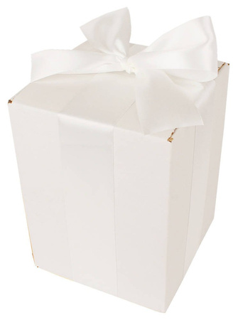 WHITE CARDBOARD BOX - with light cream ribbon - 15x15x20cm