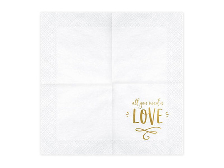 Paper napkins - All you need is love - 33 x 33 cm - White - 20 pieces